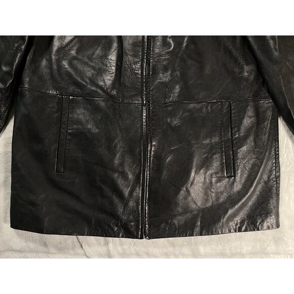 Men's L Wilsons Black Leather Coat Removable Thinsulate Lining Zip Up Minimalist - Picture 9 of 16